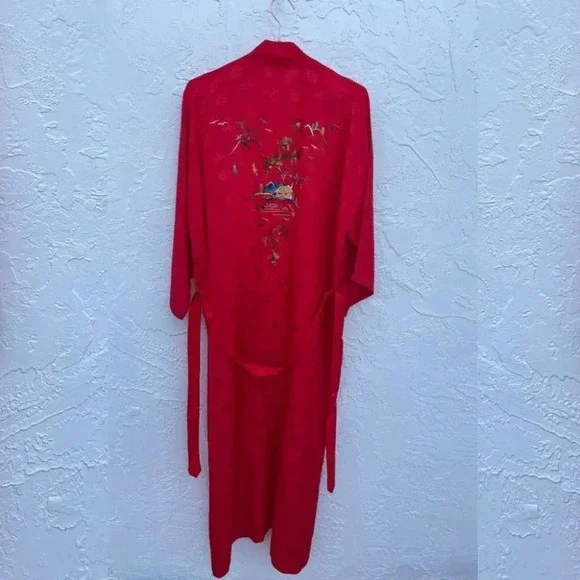 Golden Bee Womens Vintage Embroidered Floral Long Sleeve Robe Red Sz Large - Picture 3 of 11